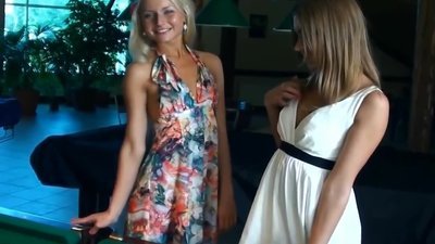 A game of association at the beach is fun, but when they get bored it moves inside to the pool table. The blonde and the brunette are cuddly and